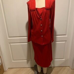 Elegant Red Button-Up Skirt Suit
2 pc KNIT